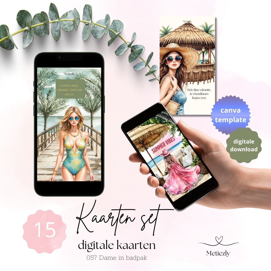 Dame in badpak, set van 15 kaarten, mobiel | $5,72