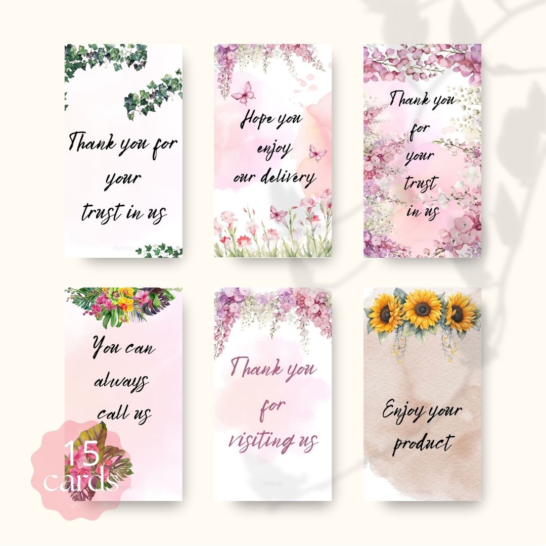Thank you flower, company cards, mobile cards, set of 15