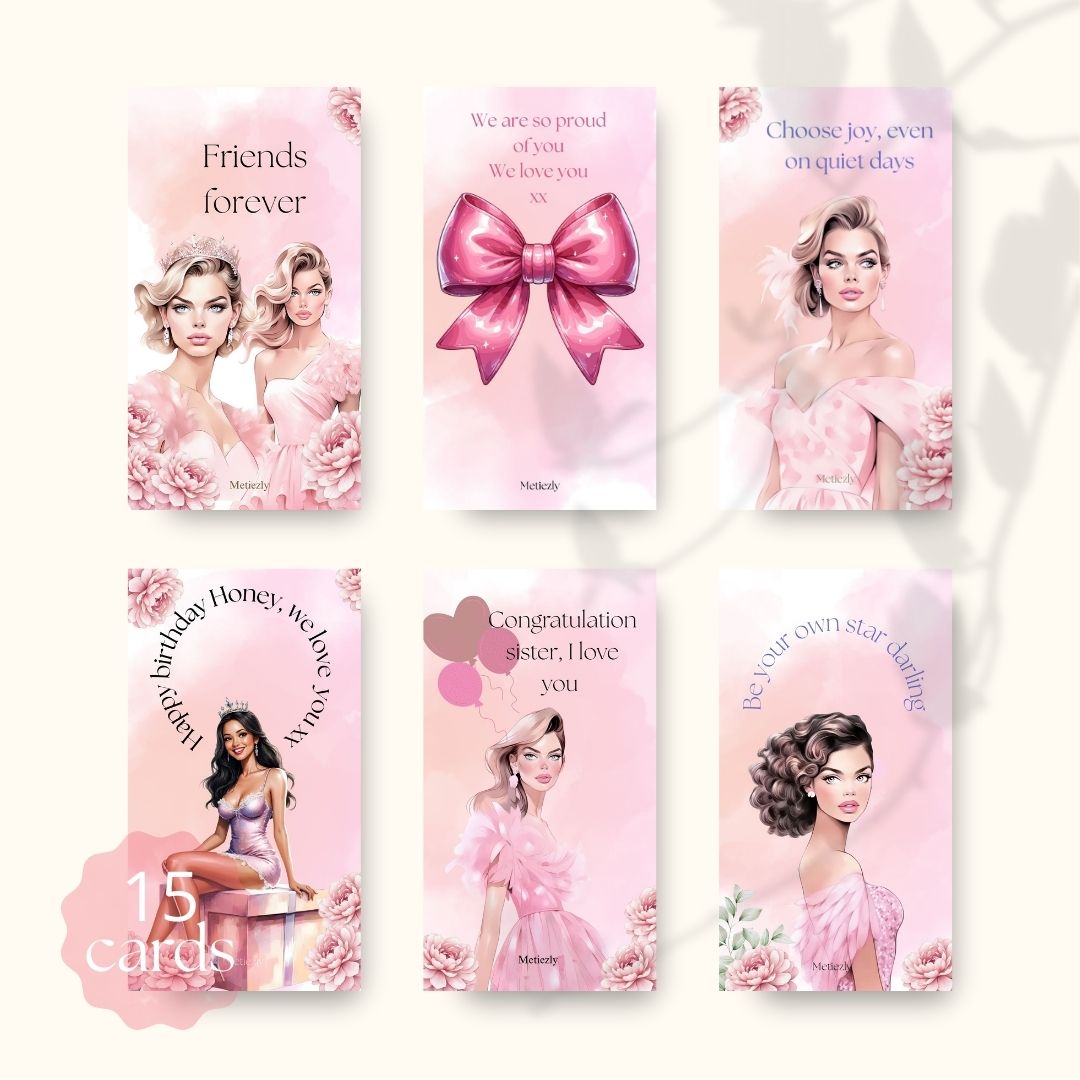 Beautiful ladies in pink | set of 15 mobile cards