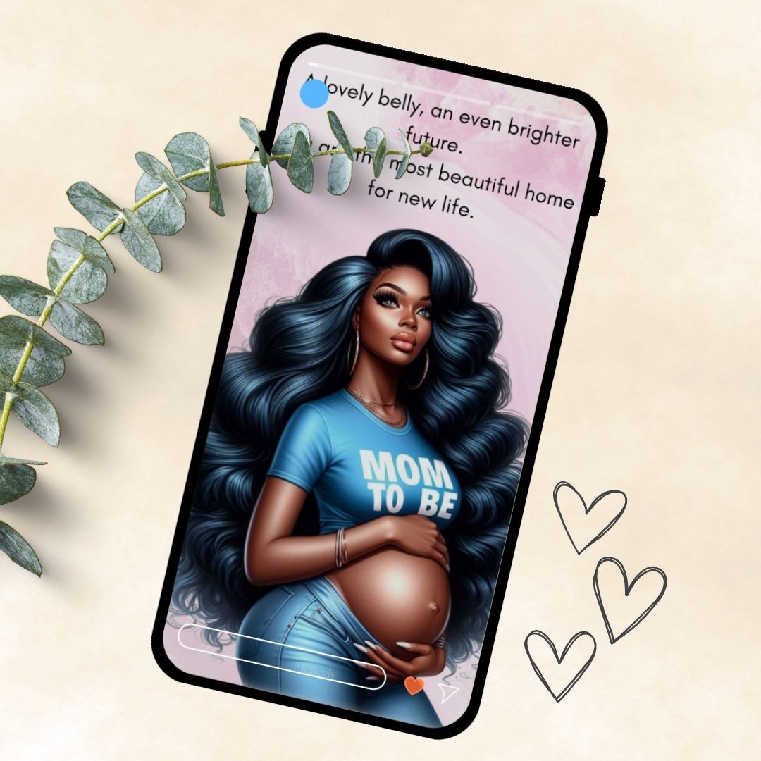 Pretty black lady with pregnant belly greetingcards for sending with your phone | set of 5 | editable