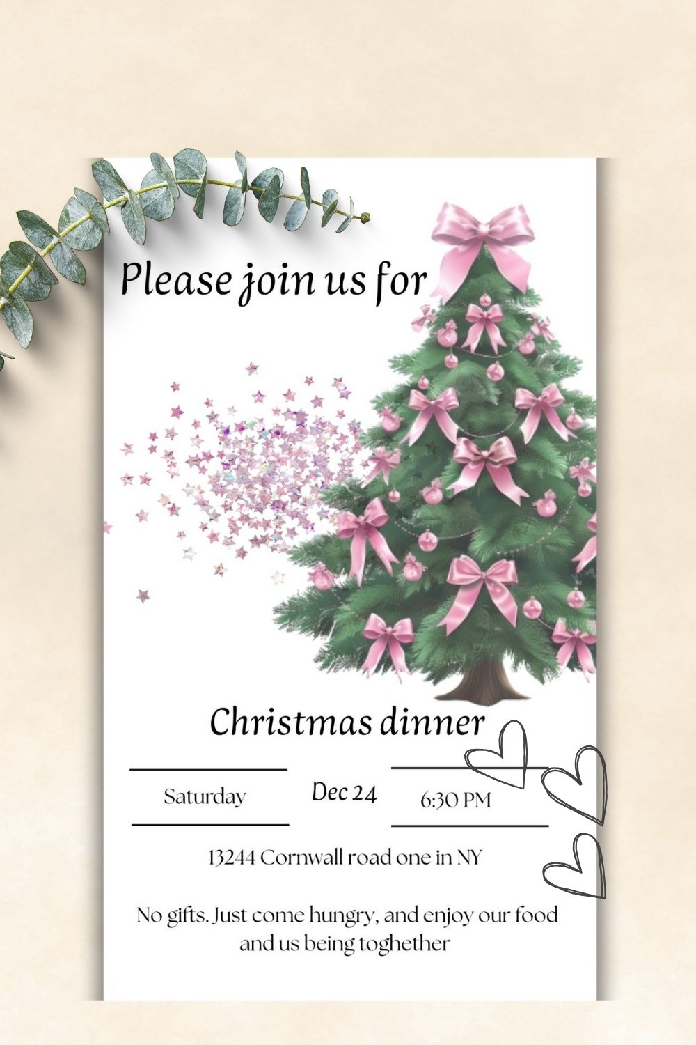 Editable pink holliday & Christmas invitations | soft glamour style | Coockies exchange invitations 