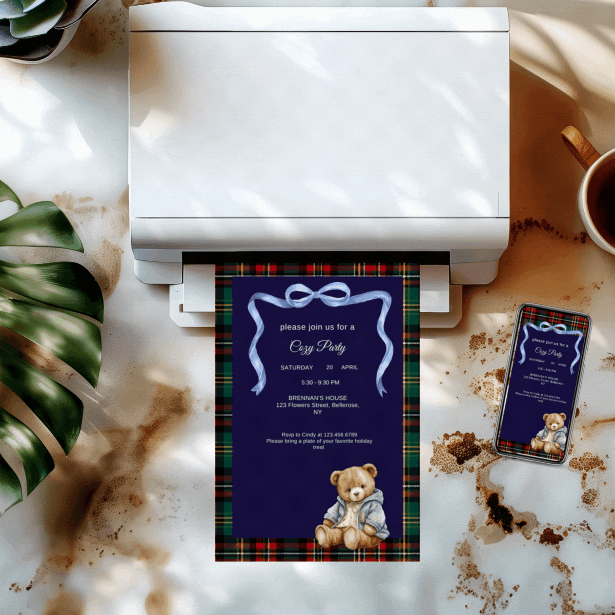 One classic plaid cozy party invitation | Editable in every language