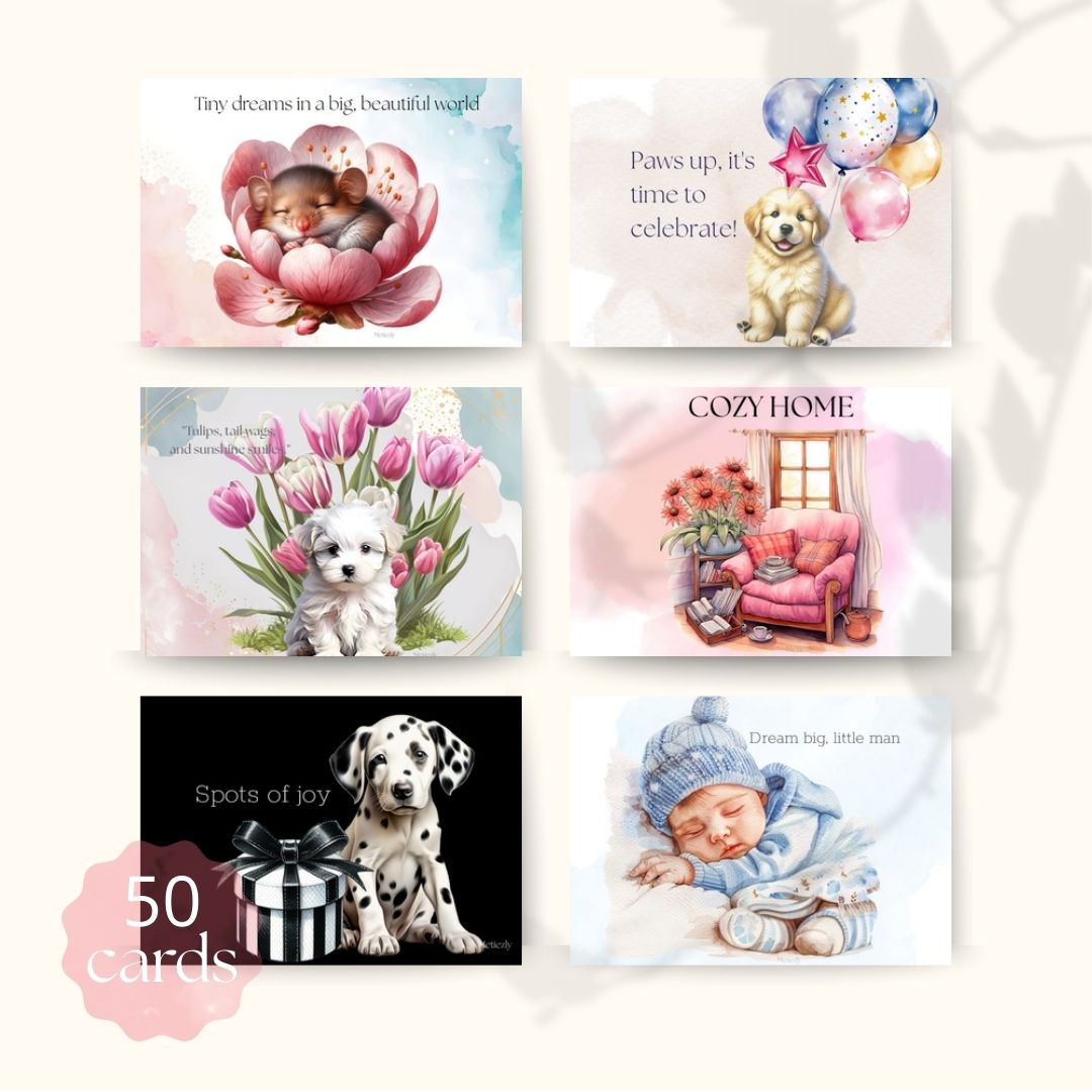 Graduation, baby animals , set of 50 cards | $29,20