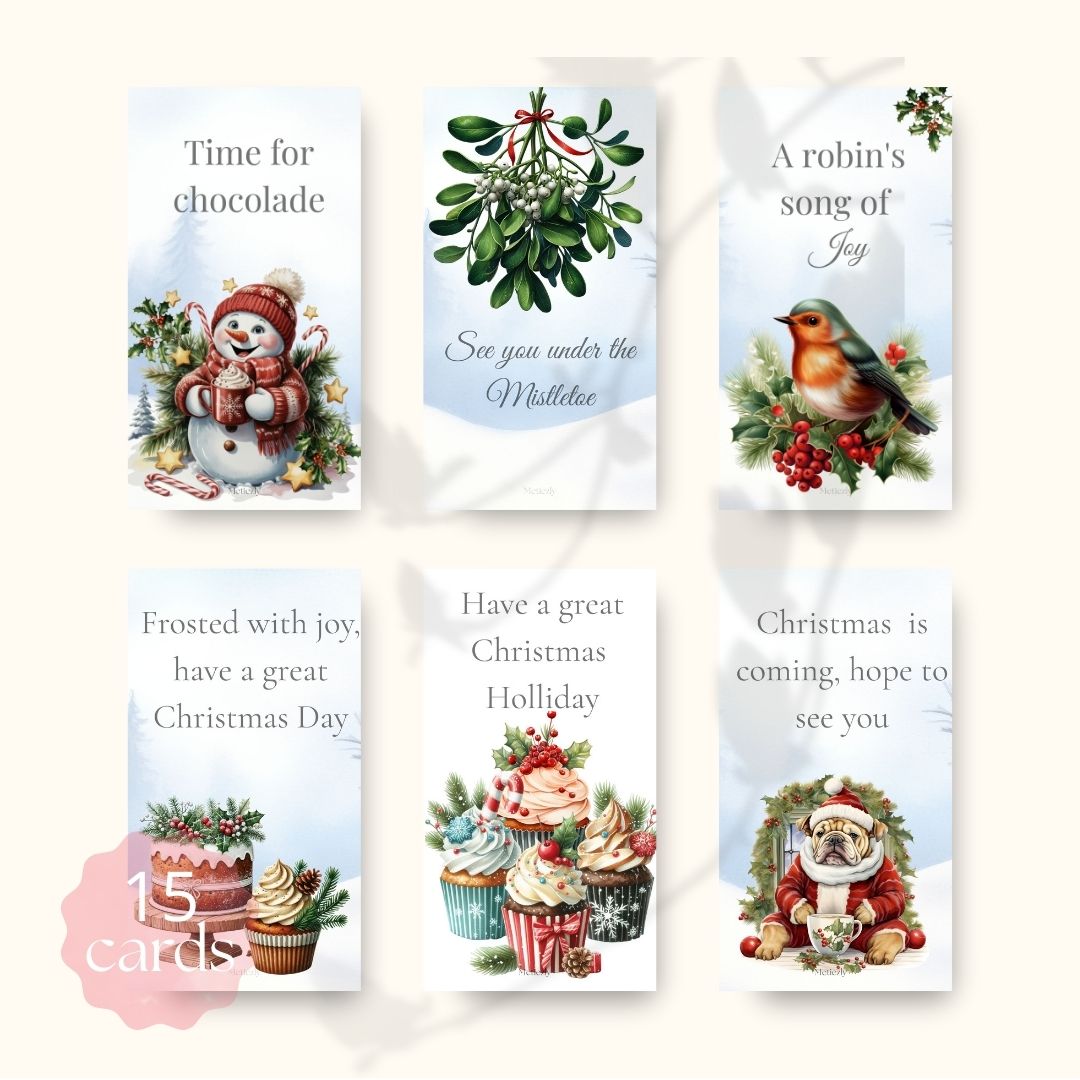 Green &  red Christmas digital cards for sending with your mobile to friends and family