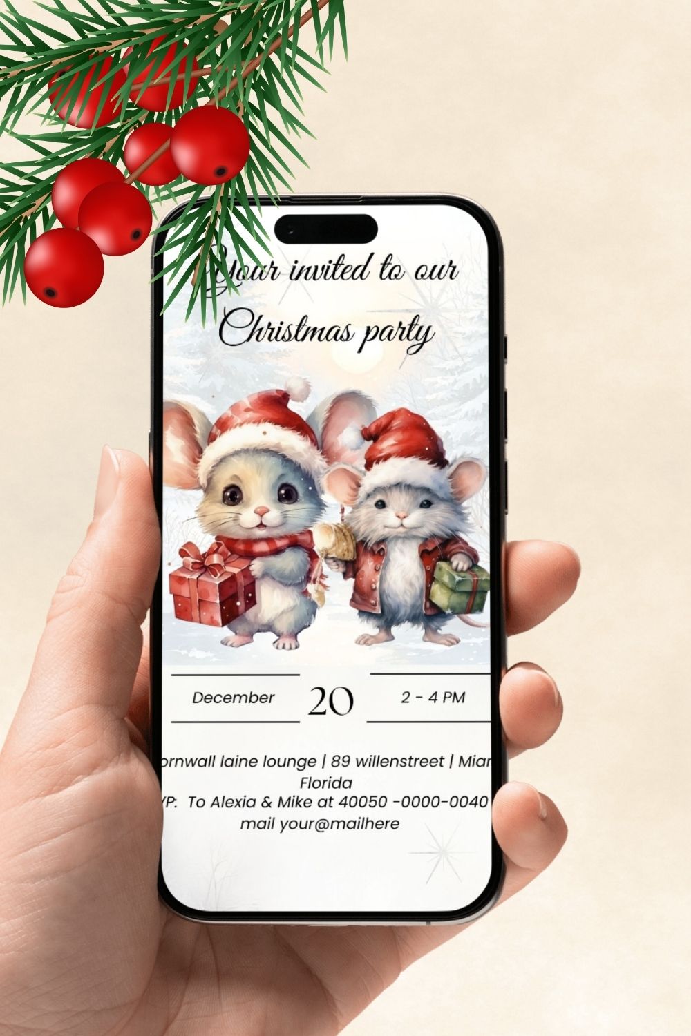 Stylish December invitations easy to edit set of 5 