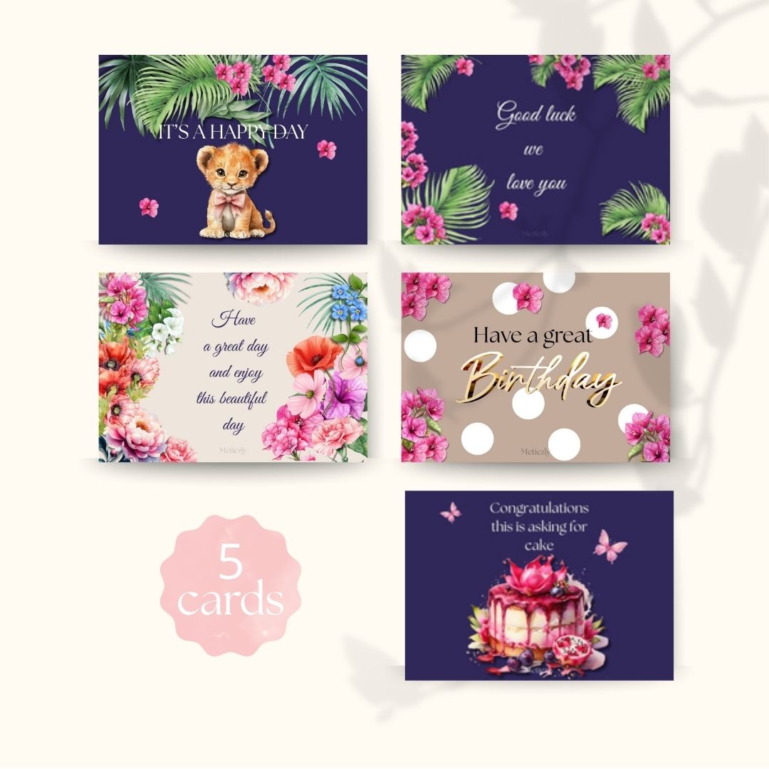 Happy bright glamour set of 5 cards | $2,23