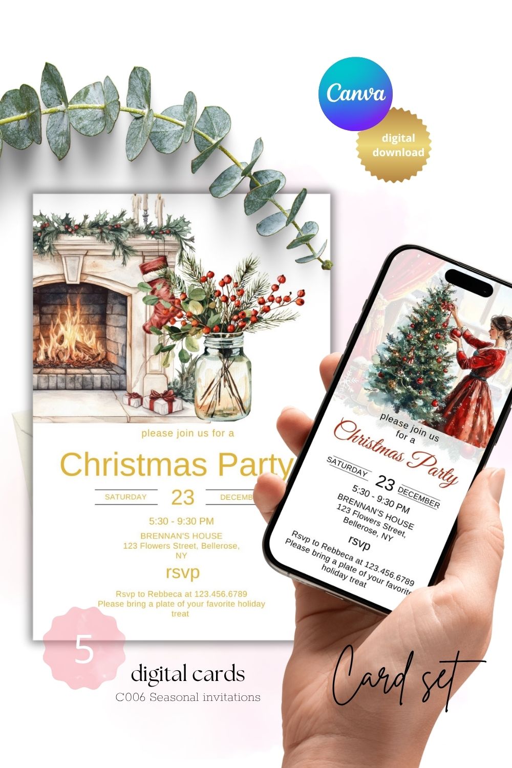 Christmas dinner invitations | editable | direct download | classic stylish Christmas  set of 15