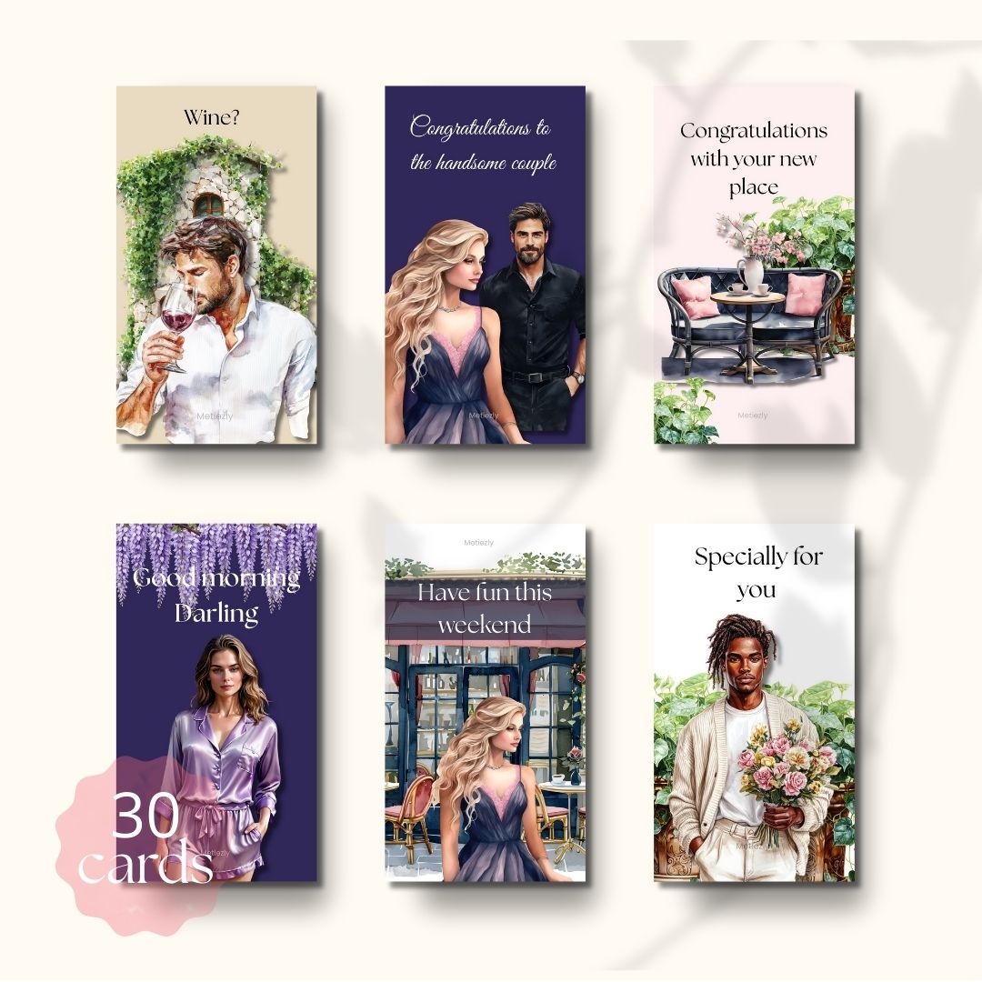 Handsome men & woman mobile cards | editable set of 30 $13.73