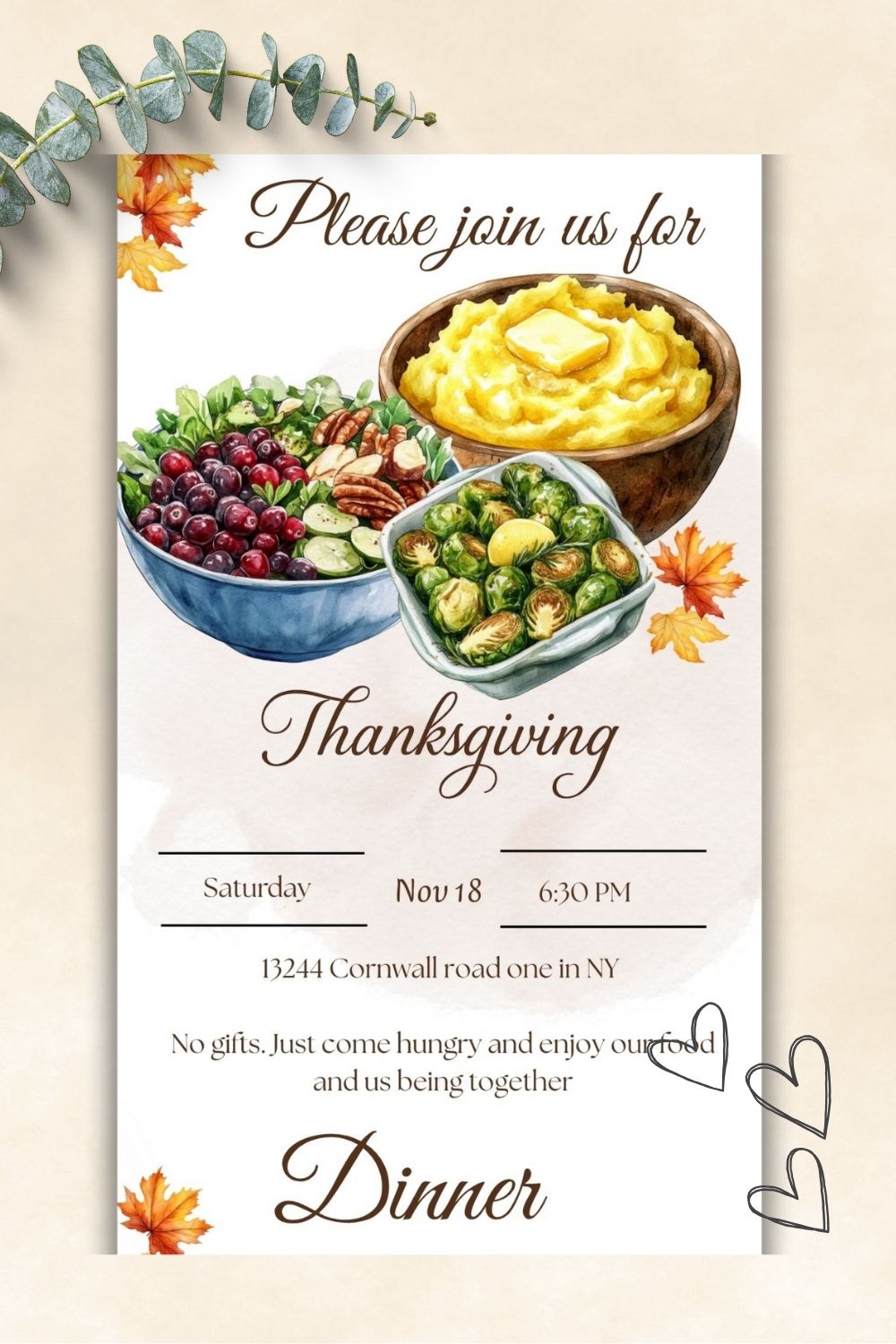 Editable Thanksgiving & fall invitations | set of 5 cards Send with phone & printable  