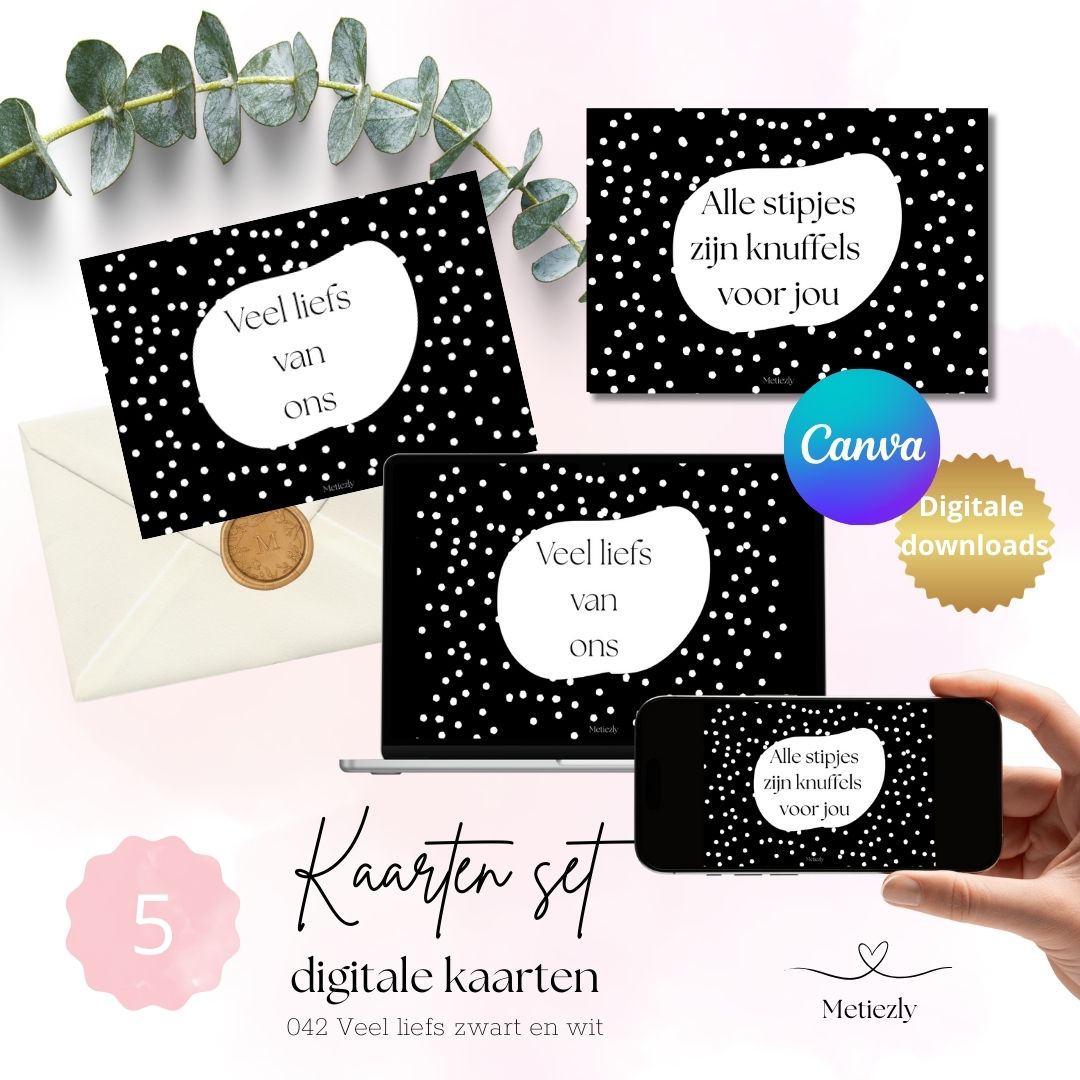 Veel liefs zwart wit, set van 5 kaarten | $2.23