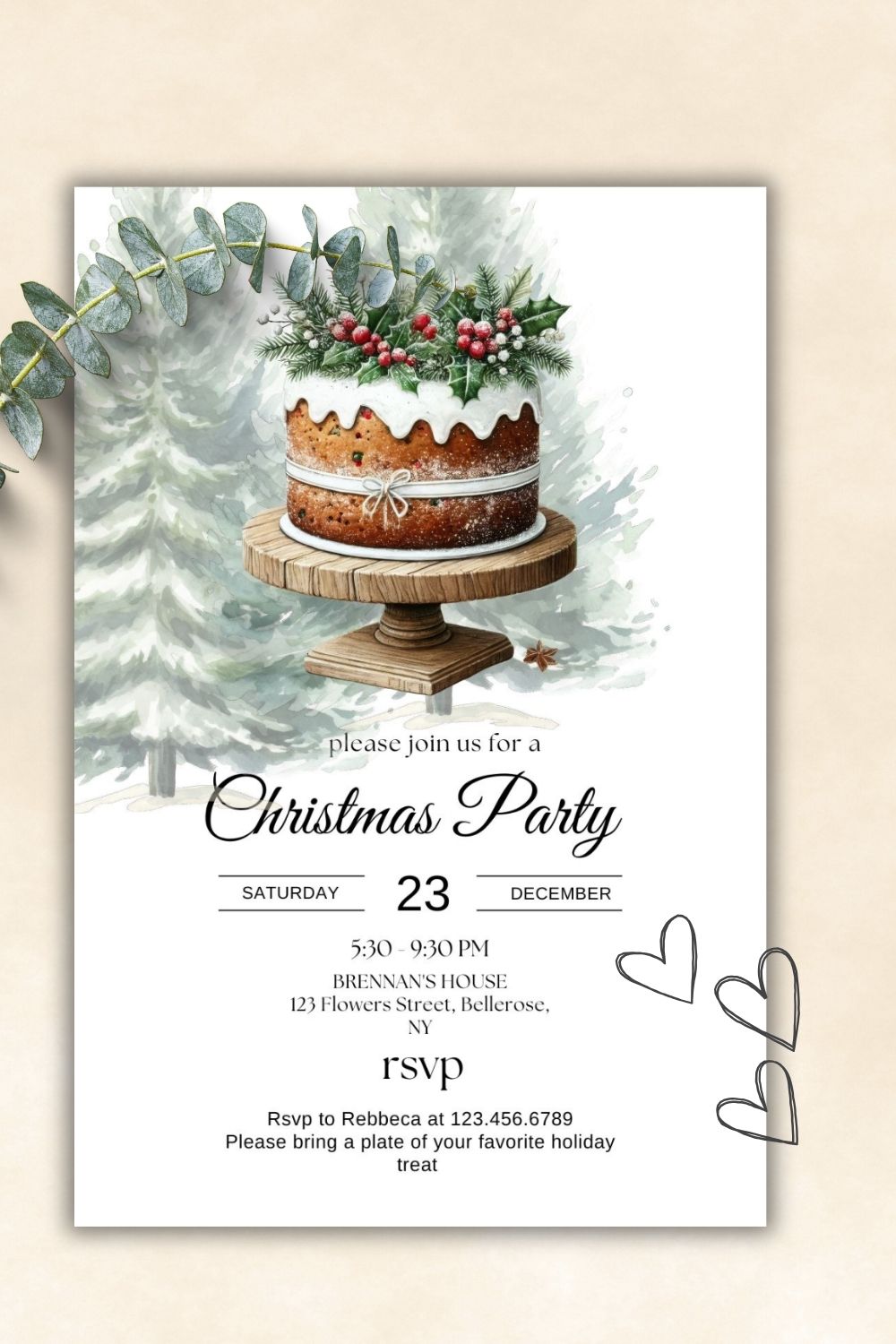 Christmas dinner invitations | editable | direct download | classic stylish Christmas  set of 15