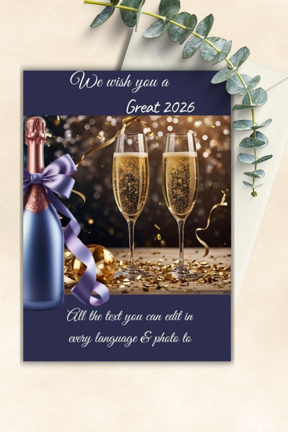 Business New Year Digital Card – Champagne Bottle and Glasses