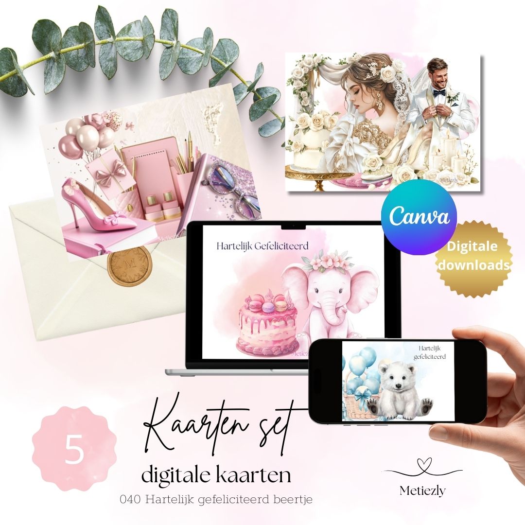 Hartelijk gefeliciteerd beertje, set van 5 kaarten | $2.23