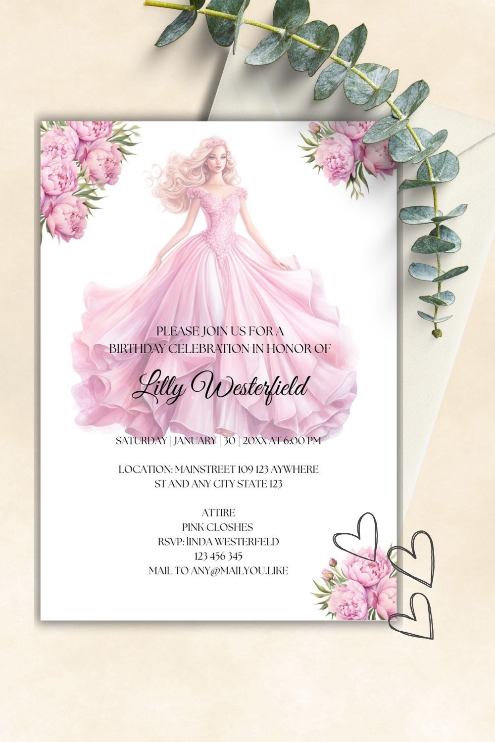 Soft stylisch editable invitations | pink | elegant woman cards |