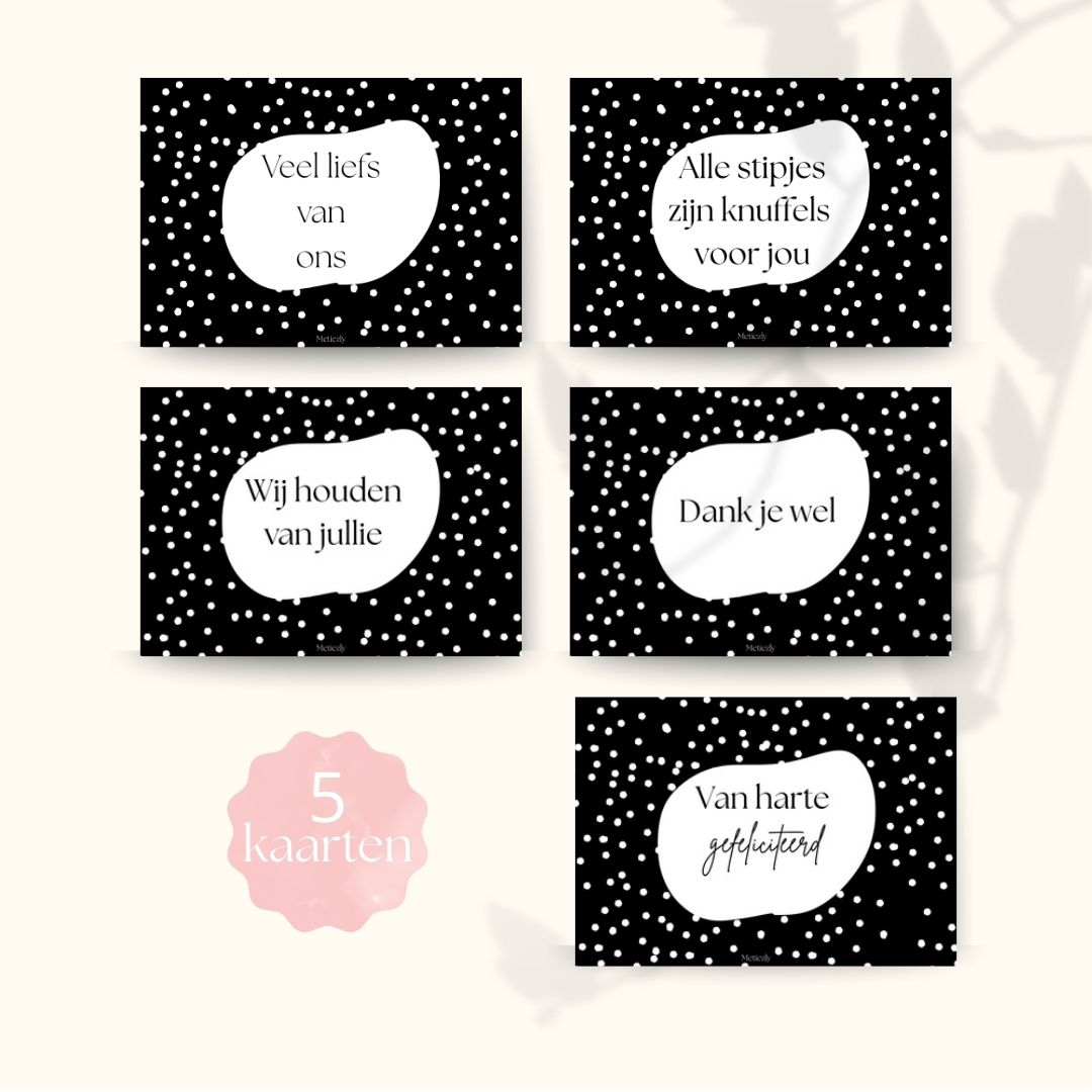 Veel liefs zwart wit, set van 5 kaarten | $2.23