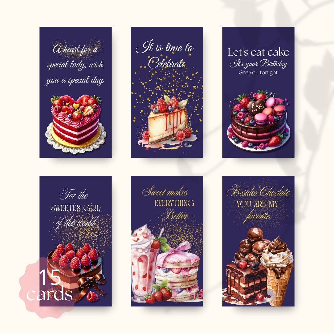 Elegant pastries, mobile cards, set of 15 cards | $5,72