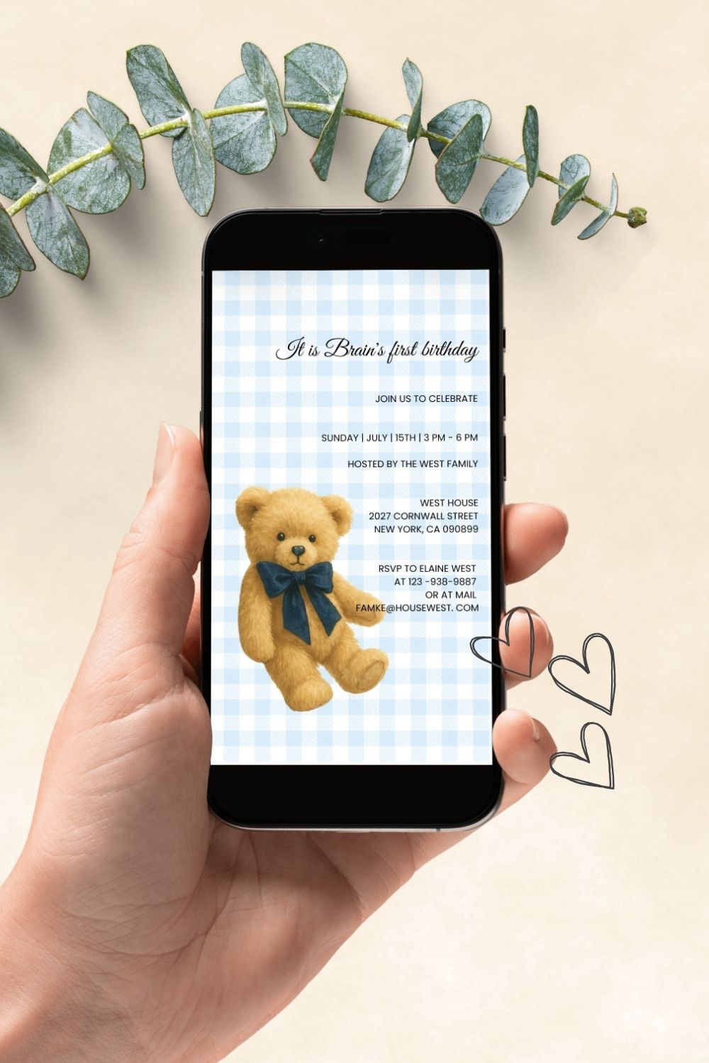 Romantic elegant first birtday invitations | Set of 5 stylish classic baby boy first milestone 