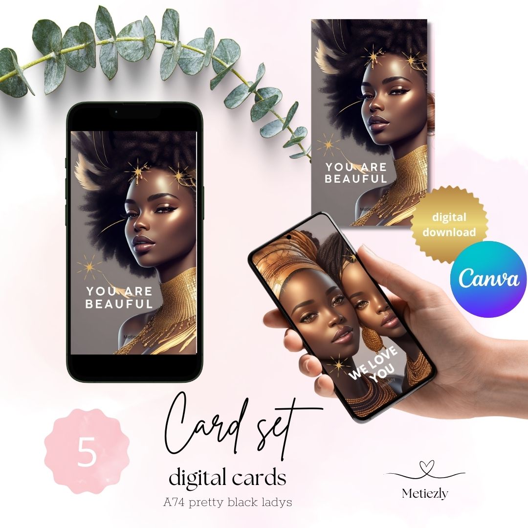 Pretty black ladys | set of 5 editable e-cards for sending true your phone