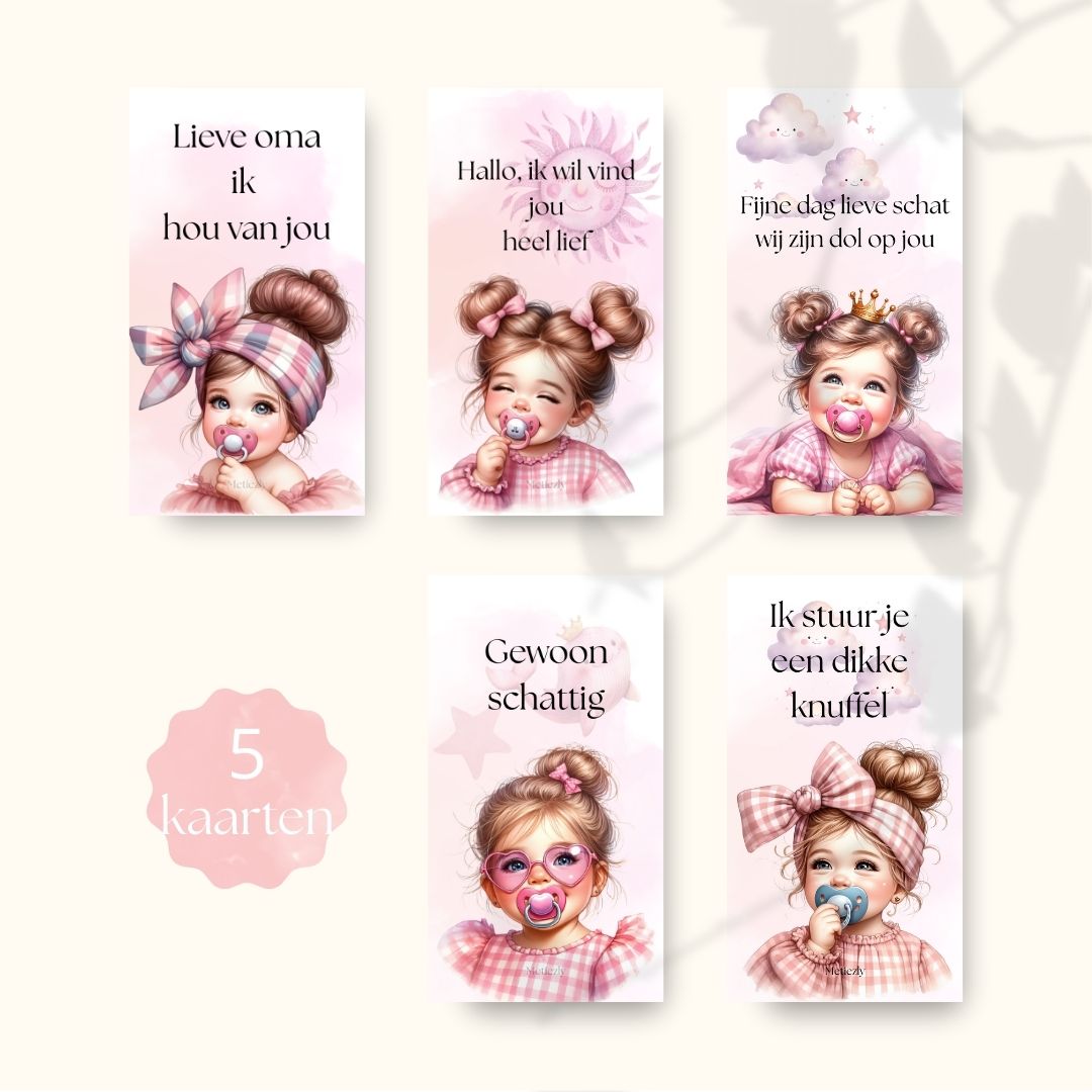 Schattig peuter meisje | set van 5 mobiele kaarten