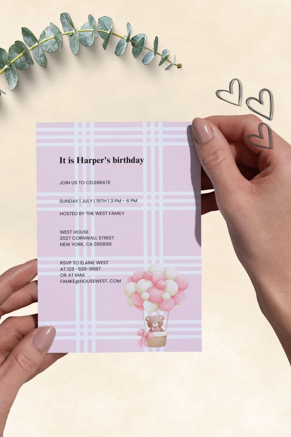 Editable Soft Chic Birthday Invitations – Beige Pastel Diamond Pattern | Set of 5