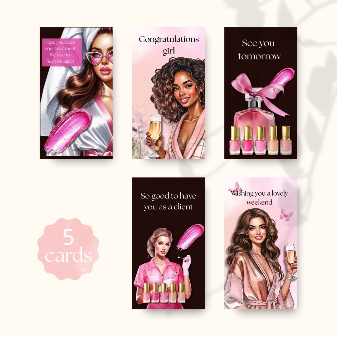 Nailpolish glam girls | set of 5 mobile cards