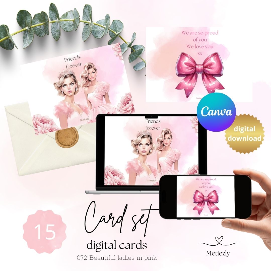 Beautiful ladies in pink, set of 15 cards | $5,72