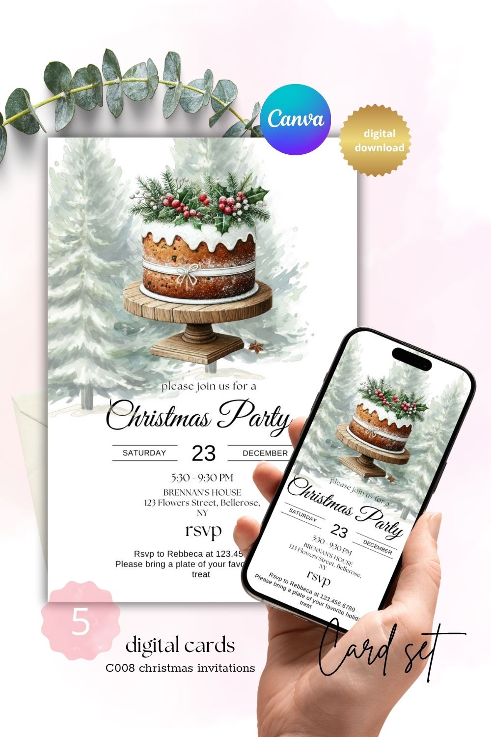 Christmas Party editable invitation template elegant, sylish & classic green & red