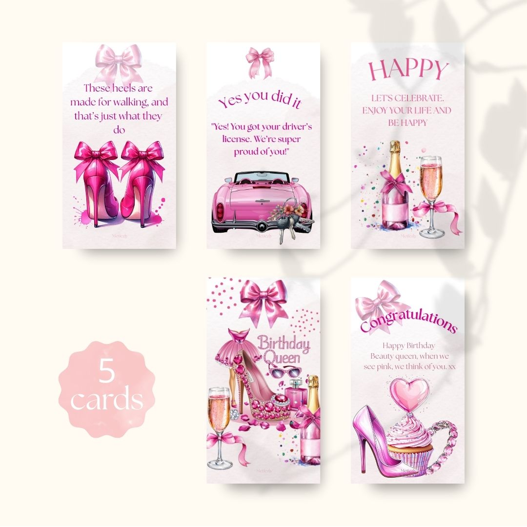 Pink celebration | set of 5 mobile cards