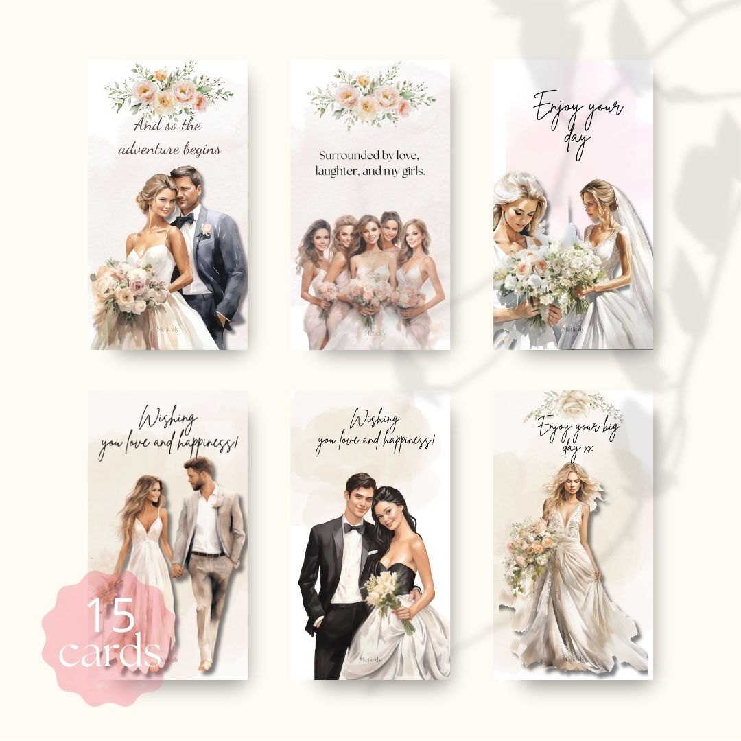 Wedding cards soft beige, set of 15 mobile cards