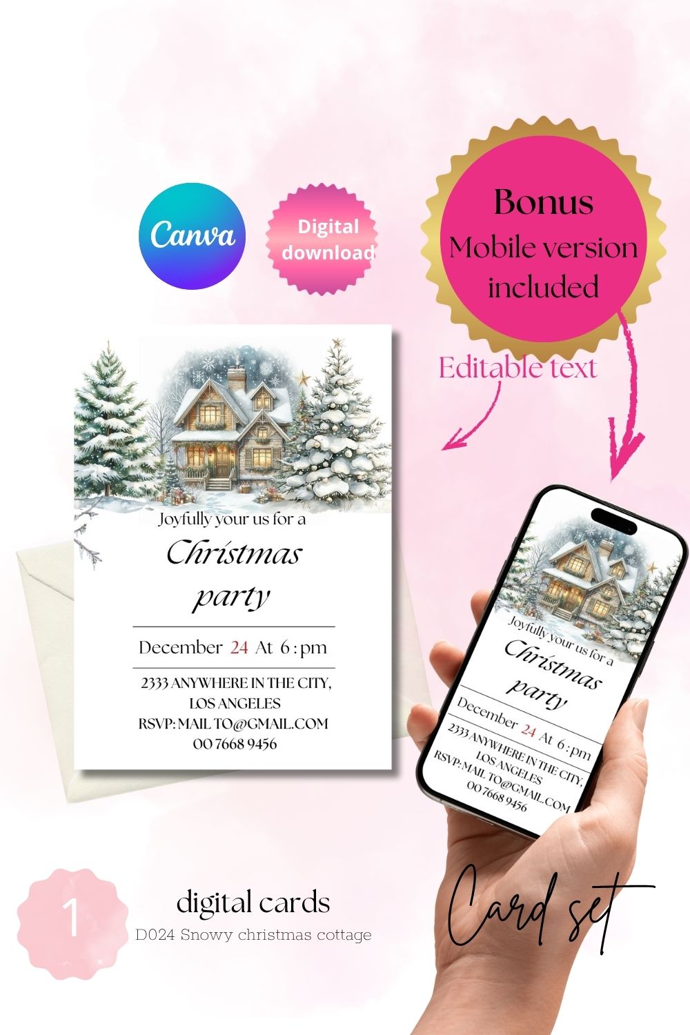 Snowy Christmas Cottage Invitation Template (Pine Trees)