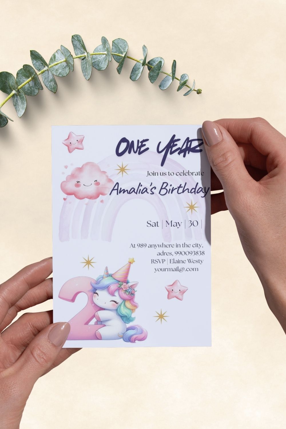  Editable Unicorn First Birthday Invitations – Pastel Fairy Tale Theme | Set of 5