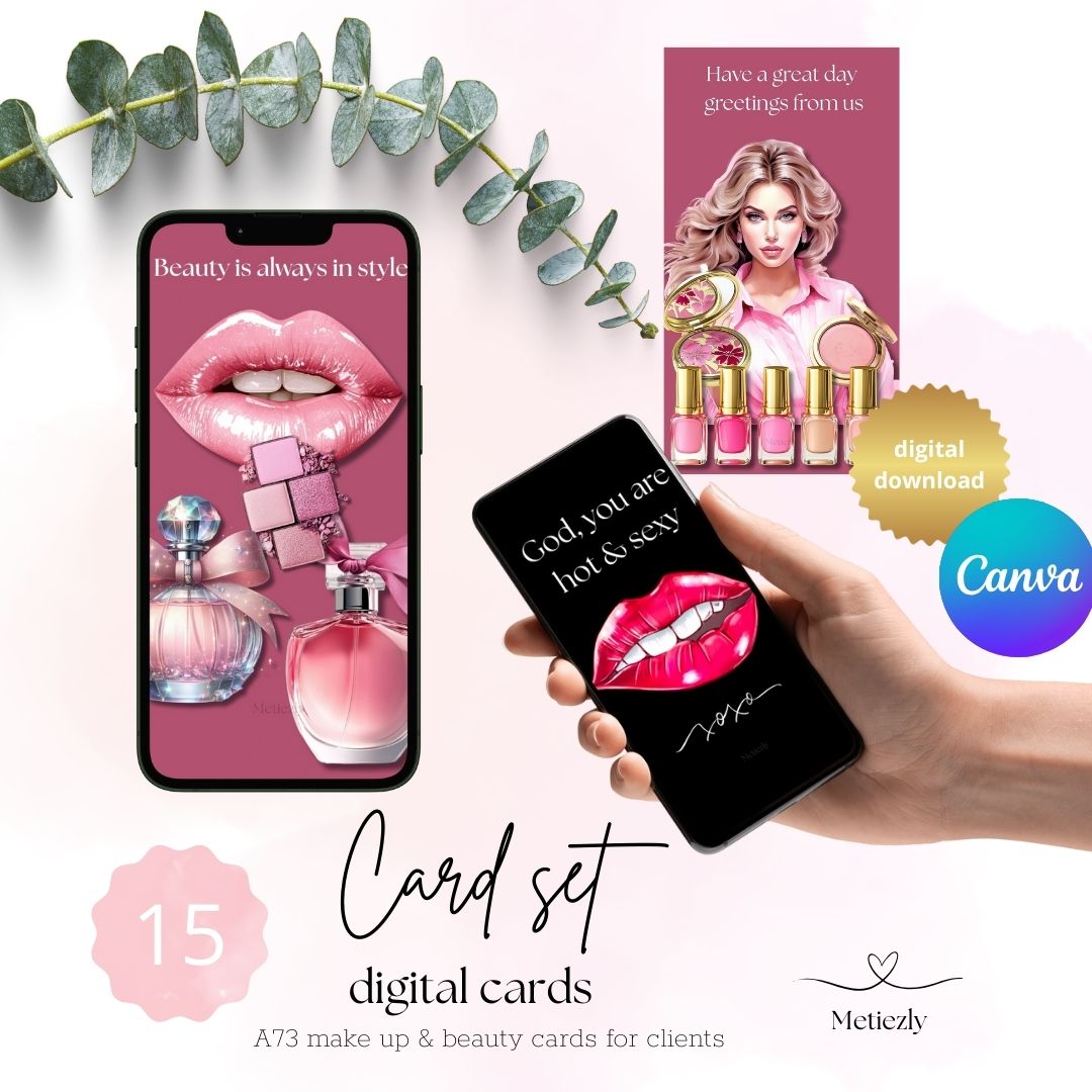 Make-up & beauty cards for clients | editable mobile cards | glamour