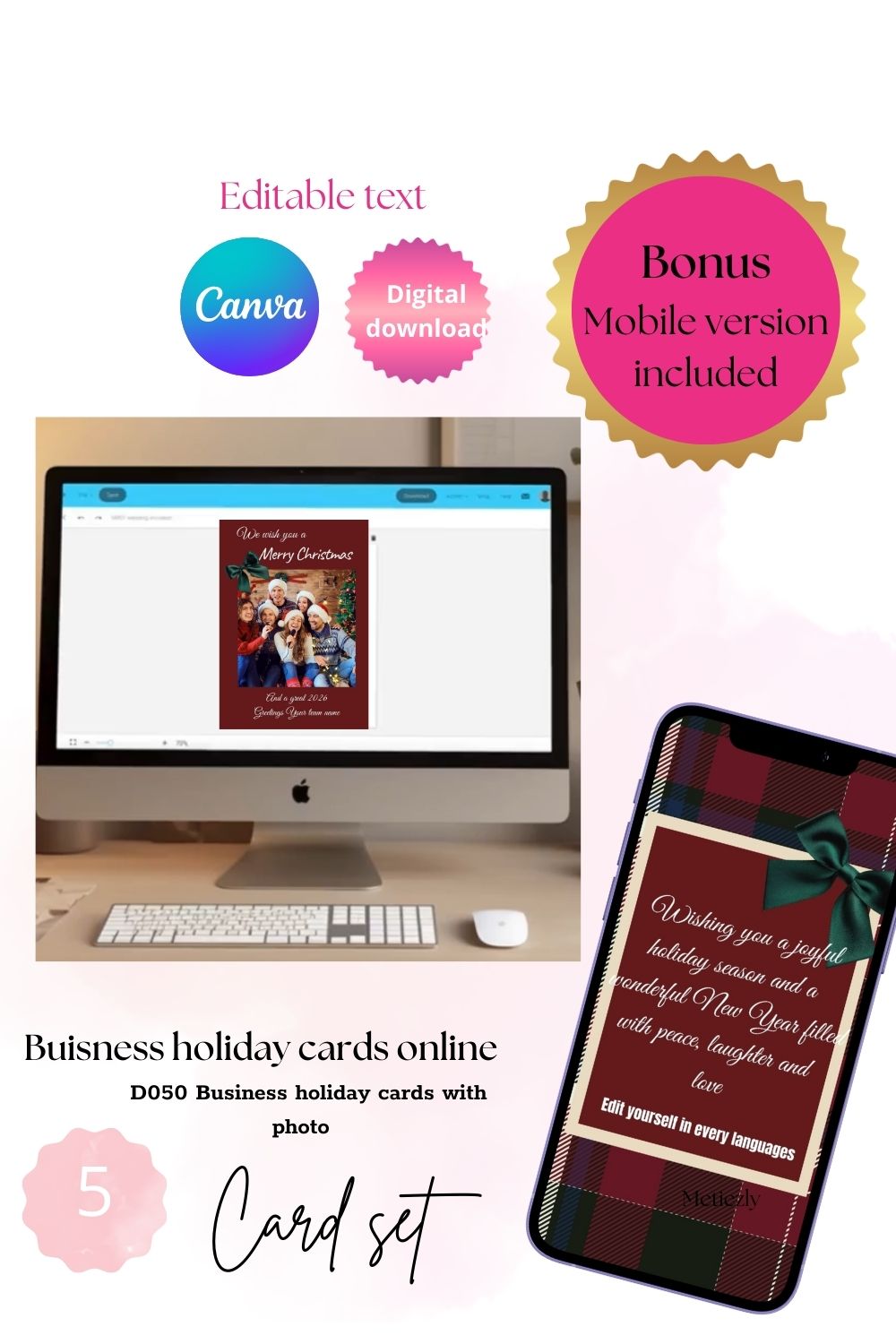 Business Holiday Photo card Template, Merry Christmas, Custom Company Name
