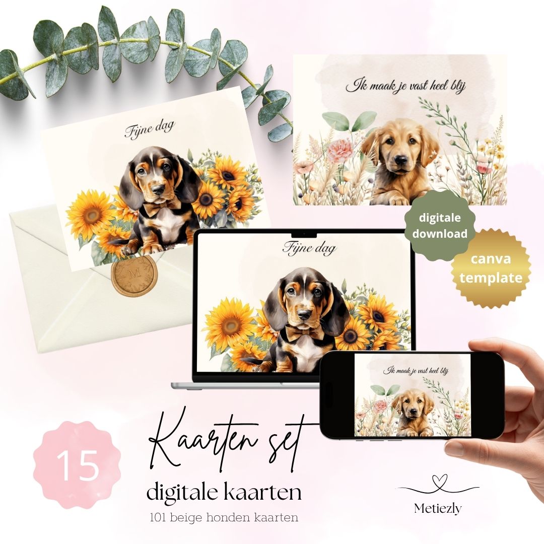 Beige honden kaartjes, set van 15 kaarten | $5,72