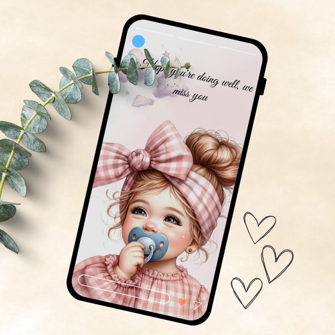 Adorable toddler girl in pink | set of 5 mobile card $2.23