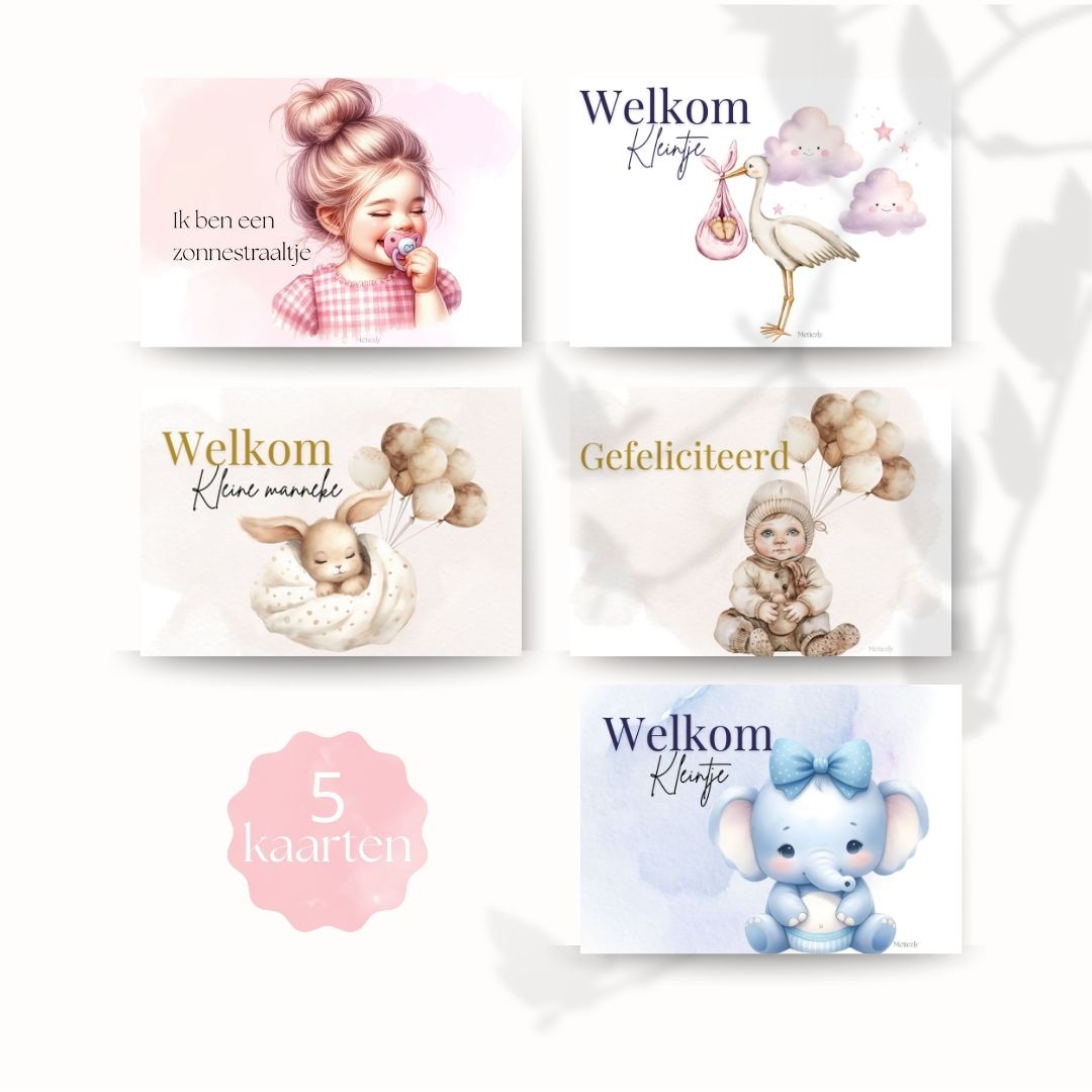 Welkom kleintje, set van 5 kaarten | $2.23