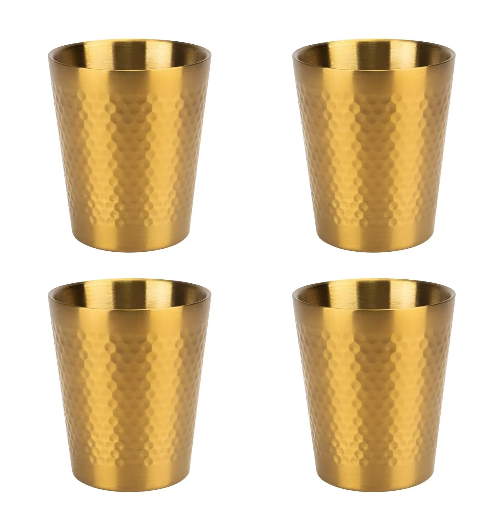 Set of Four Gold Hammered Cups
