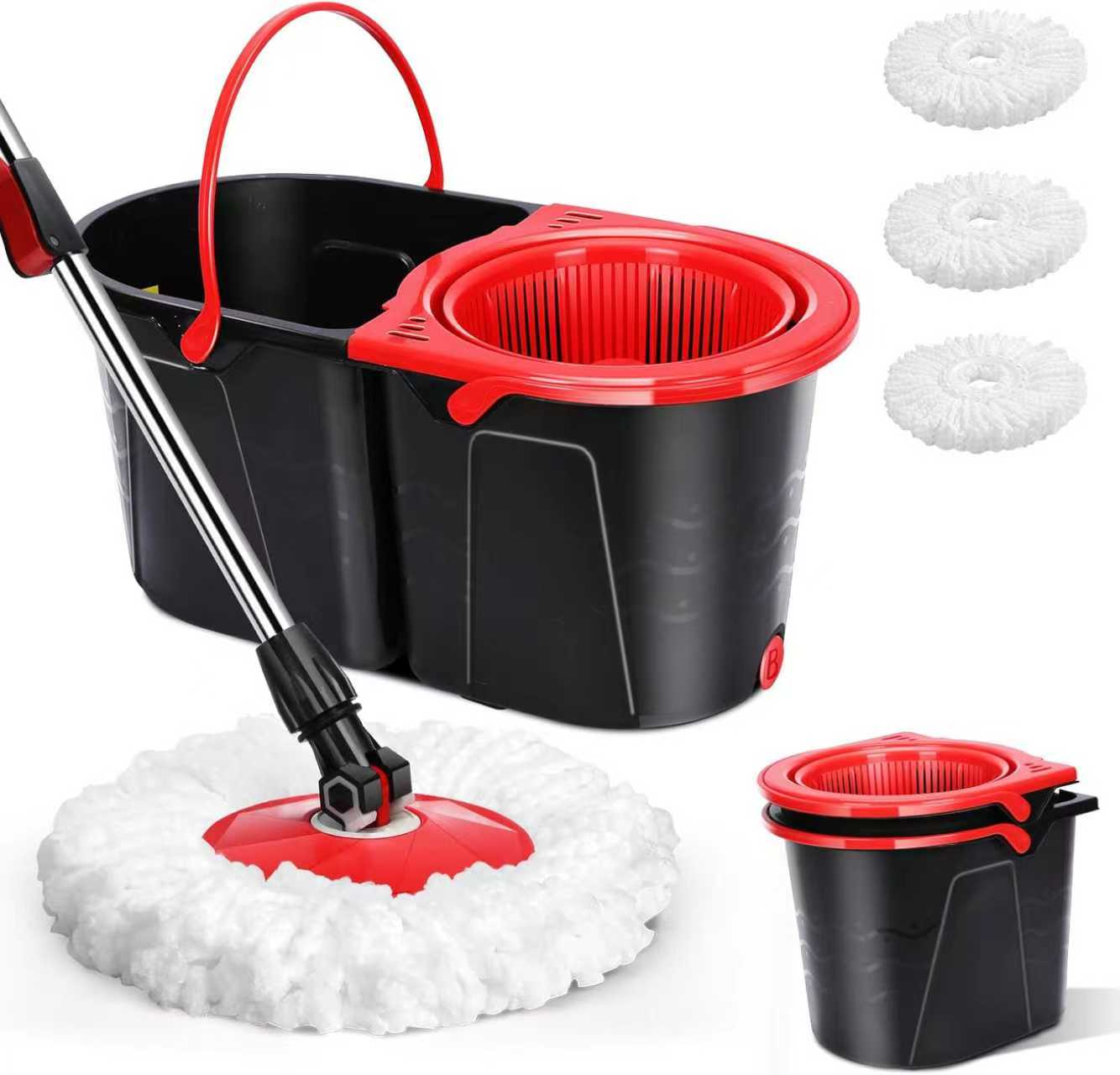 Spin Mop and Bucket with Wringer Set for Home, 360 Mop and Bucket with Separate Clean and Dirty Water, Wet Dust Mop for Floor Cleaning with 3 Mop Heads