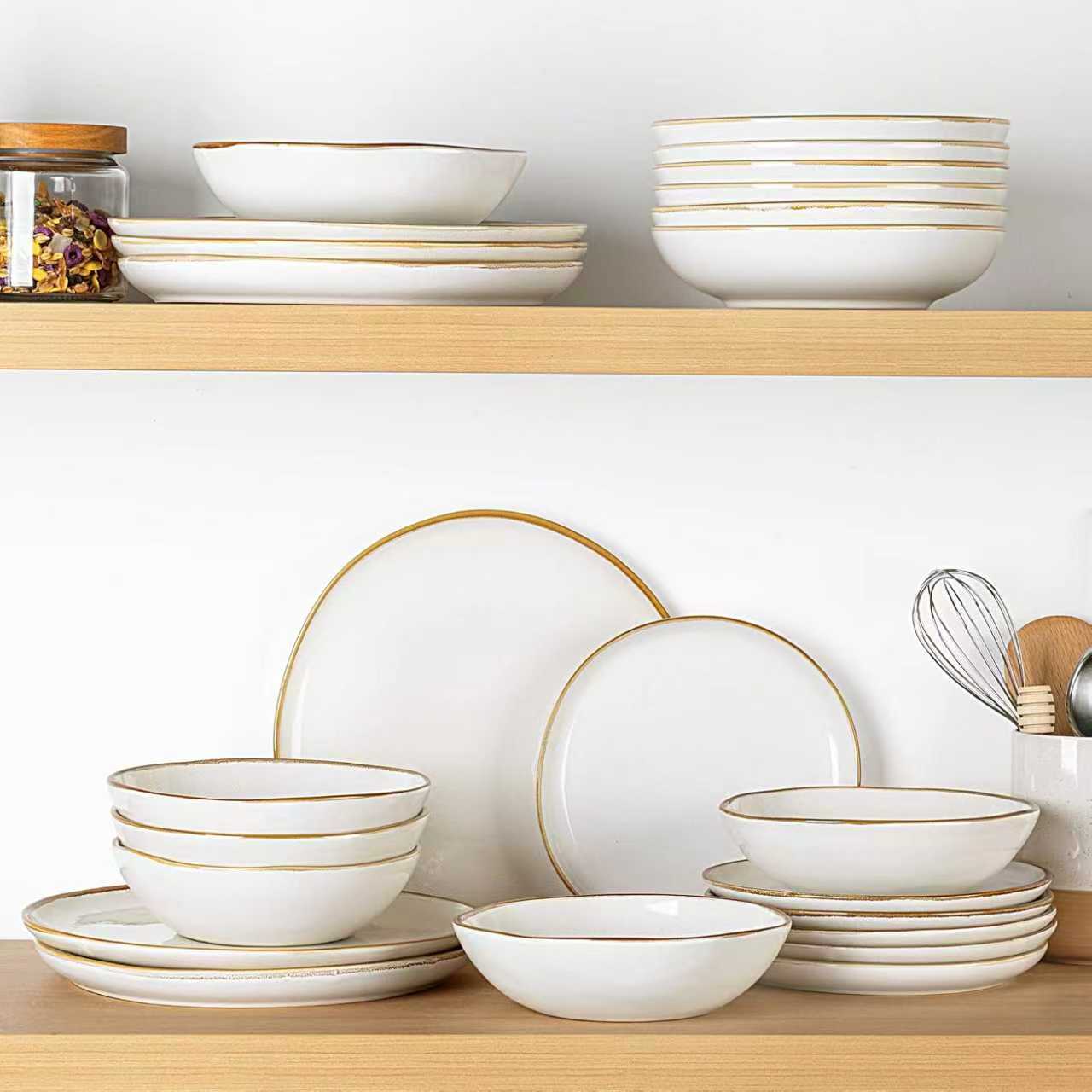 Ceramic Dinnerware Sets, Handmade Reactive Glaze Stoneware Plates and Bowls Sets, Highly Scratch Resistant | Dishwasher & Microwave Safe Dishes Set, Service for 6 (18pc)