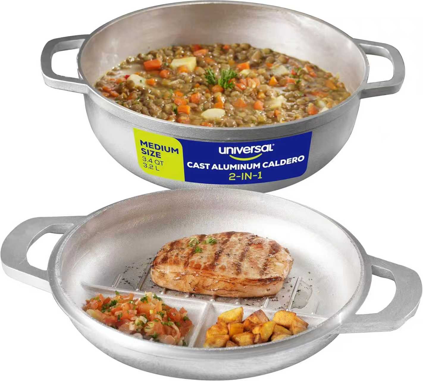 universal 2-in-1 Caldero(9.4 inch/24 cm), Versatile Dutch Oven Pot with Lid, Premium Cast Aluminum with Dual-Function Lid for Searing Meats, Compact Pots for Stews & Rice