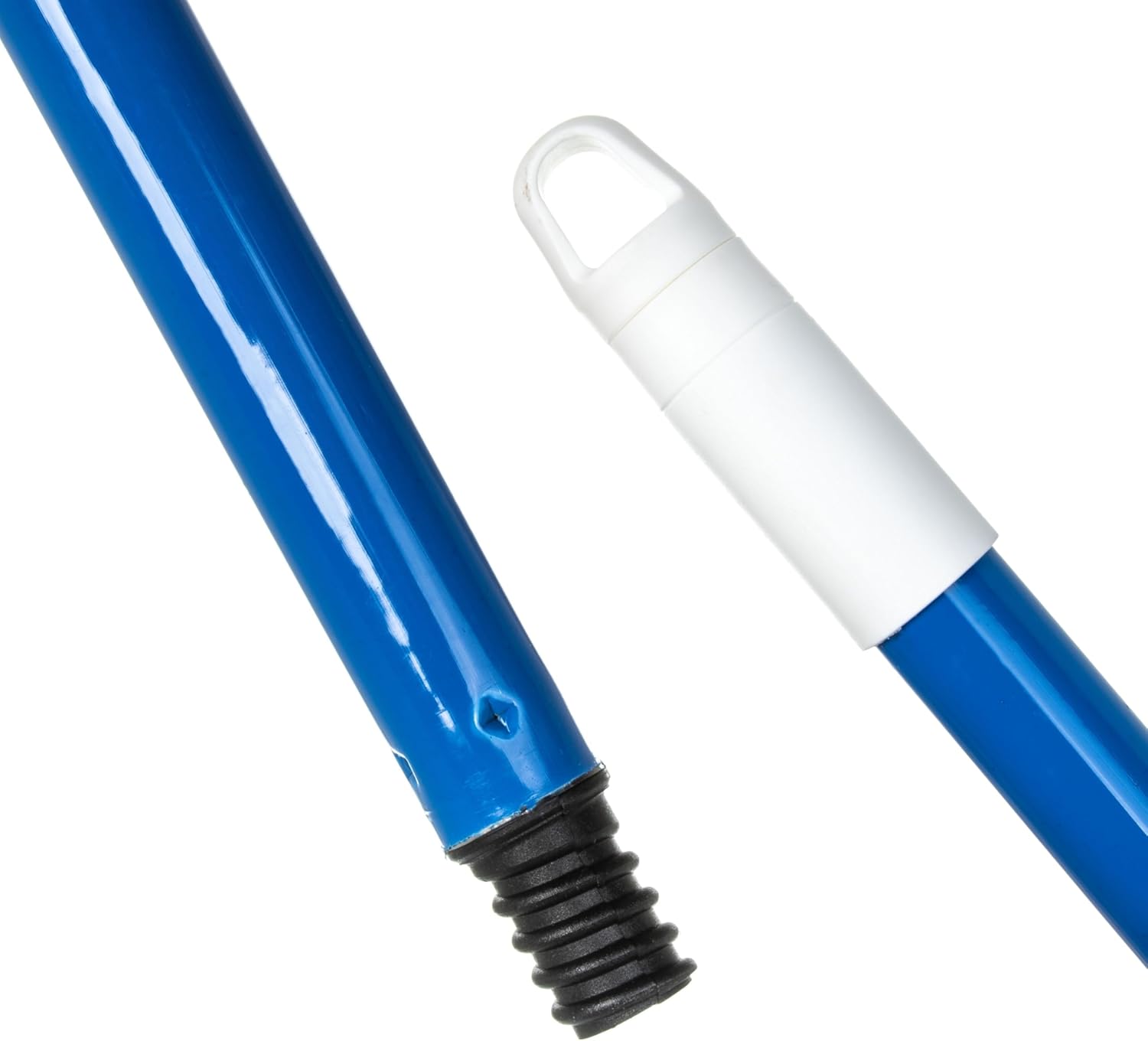 Carlisle FoodService 48'' Broom Handle, Blue Powder-Coated Metal, 3/4-5 ACME Thread, Short One-Piece Design with Hanging Cap