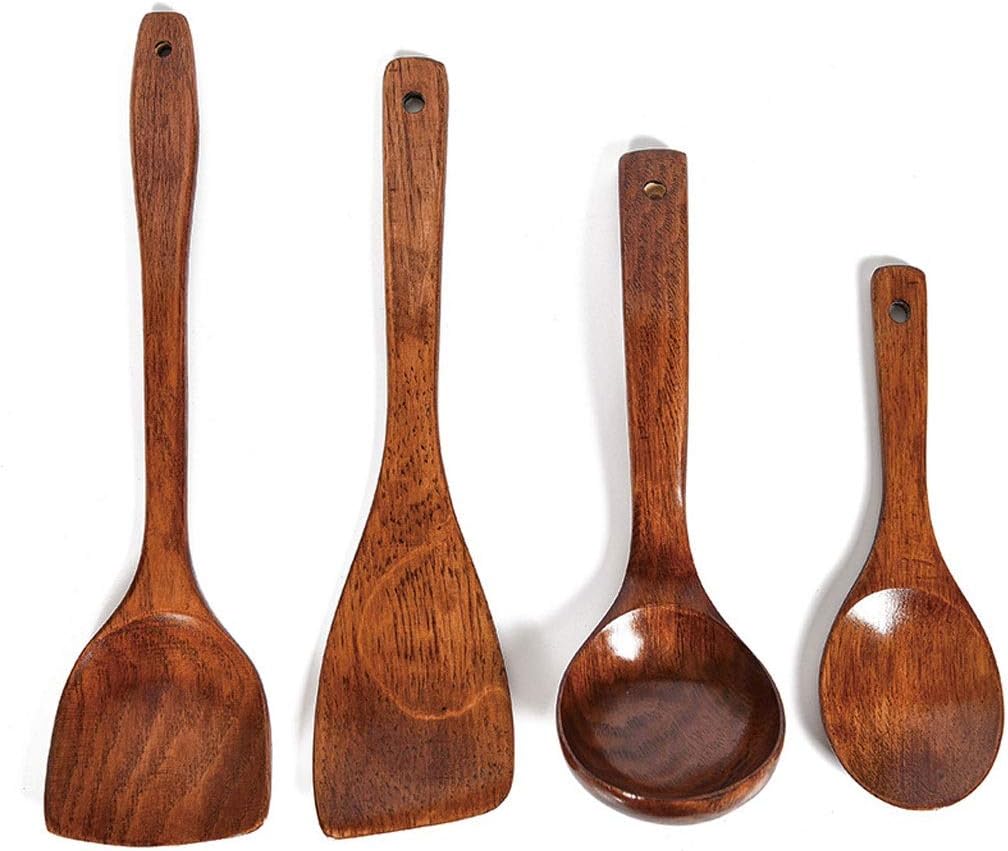 SNFDTEWRTQ Old Lacquered Wooden Spoon Non-Stick Spatula Long Handle Wooden Spoon Rice Spoon Household kitchenware Set