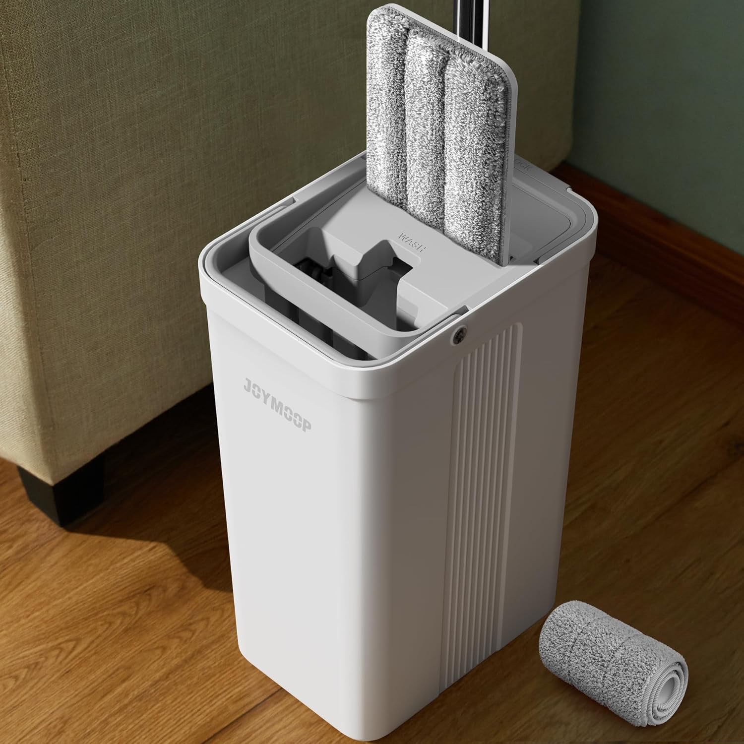 Hands- Free Self Cleaning Microfiber Mop and Bucket with Wringer Set for Home, Mops for Floor Cleaning and Wall Cleaner, Hardwood, Tile, Laminate, Vinyl Floors, Smooth Walls, and Glass Windows