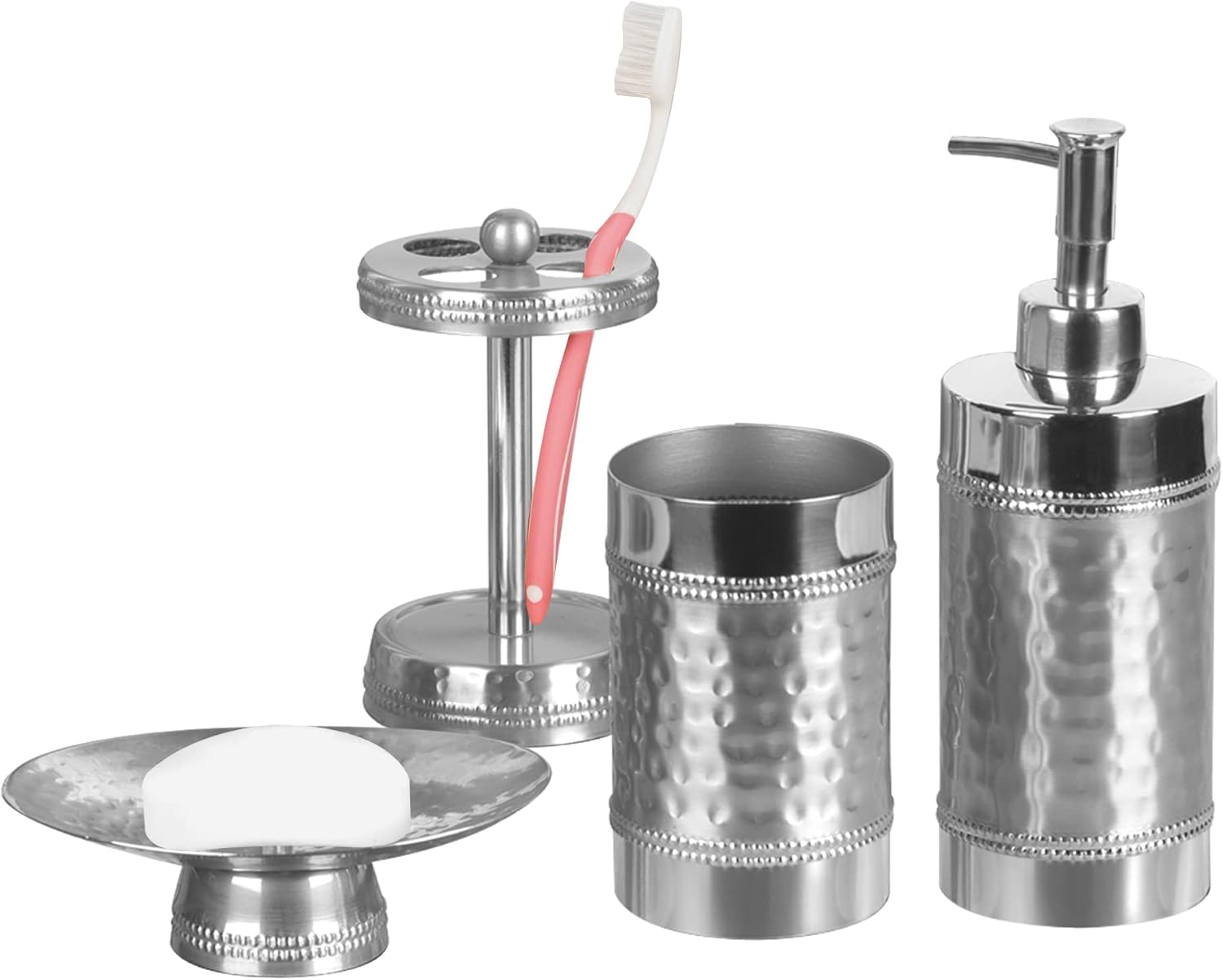 nu steel HS 3456 SET4 Soap Dish Tooth Brush Holder Tumbler and Lotion Pump Hudson Set 4 Piece