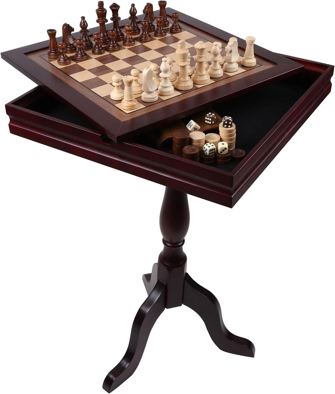 GSE Games & Sports Expert Wooden 3-in-1 Chess Checkers Backgammon Table Set for Family Board Games