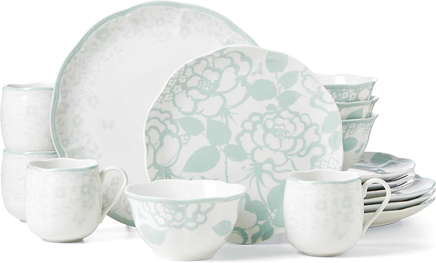 Lenox 894549 Butterfly Meadow Cottage 16-Piece Dinnerware Set, Sage