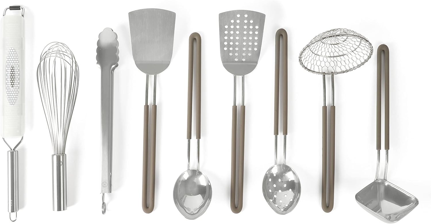 Martha Stewart 9-Piece Stainless Steel Prep & Serv Kitchen Gadget and Tool Set - Dishwasher Safe