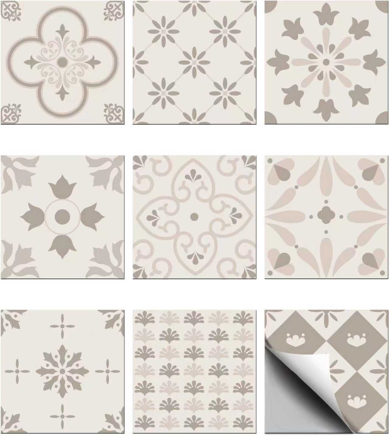 CHGCRAFT 36PCS Pastel Floral Geometric Peel and Stick Wall Tile Stickers - Waterproof Self Adhesive Decals for Kitchen Bathroom Wall Art Decor, 4x4 Inches