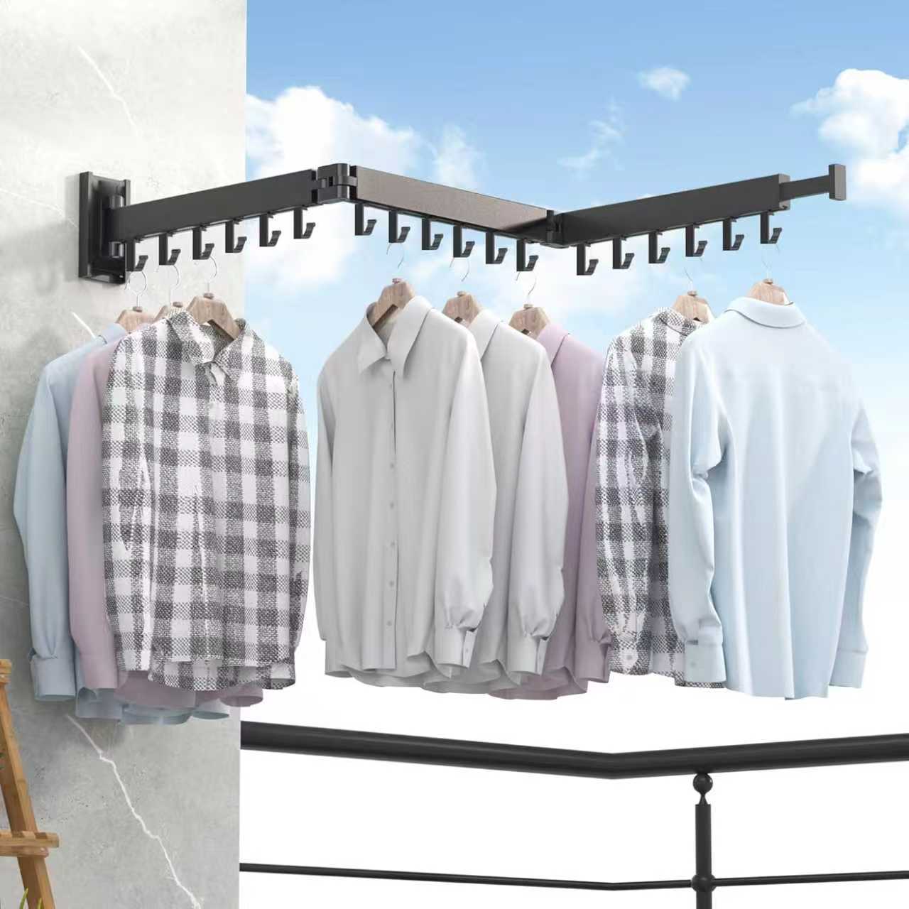 Clothes Drying Rack, Laundry Drying Rack Wall Mount, Space Saver Clothes Rack, Retractable, Collapsible(Tri-Fold), for Balcony, Laundry, Bathroom, Dark Grey Color, 3z-g02