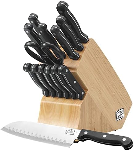 Chicago Cutlery Essentials (15-PC) Stainless Steel Kitchen Knife Block Set With Block, Sharp Stainless Steel Cutlery Chef Knives Set & Scissors Shears